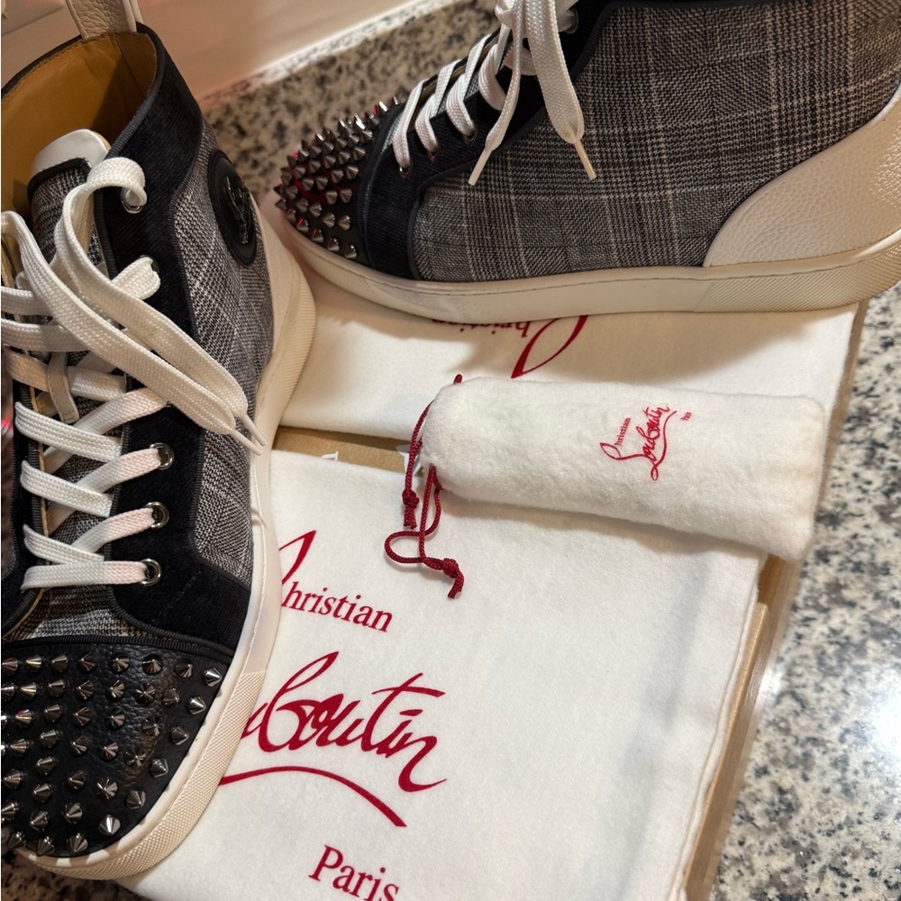Christian Louboutin Black and Gray Plaid High-Tops